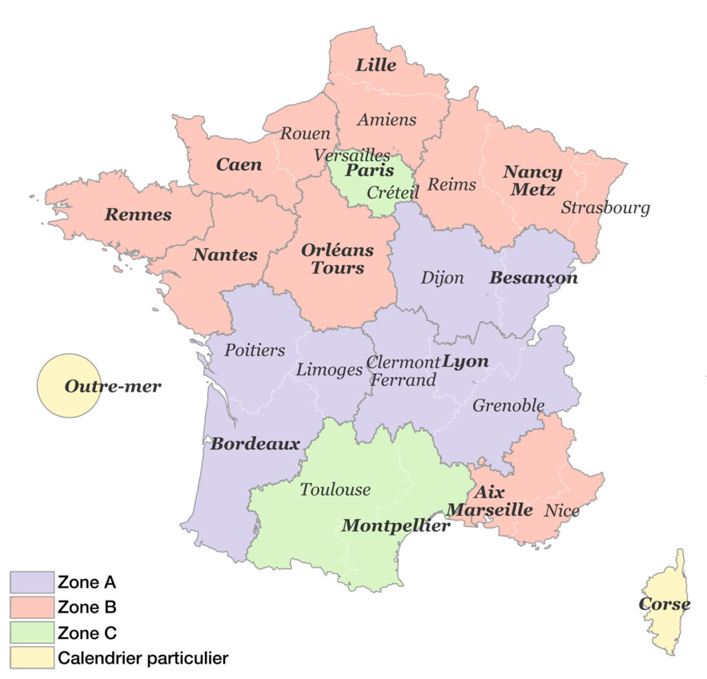 Zones vacances scolaires France