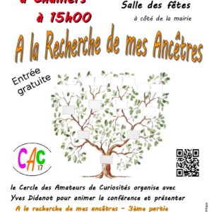 Conférence : A la recherche de mes ancêtres @ Salle des fêtes